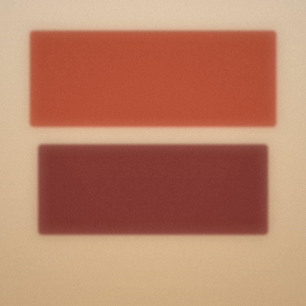 Rust and deep red color fields on a tan ground
